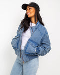 The Free People Womens Flying High Bomber Jacket in Denim Grey