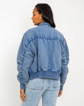 The Free People Womens Flying High Bomber Jacket in Denim Grey