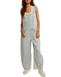 Good Luck Striped Dungarees in Indigo Railroad