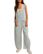 Good Luck Striped Dungarees in Indigo Railroad