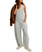 Good Luck Striped Dungarees in Indigo Railroad