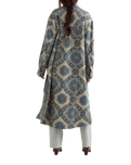 Brick Lane Jacquard Maxi Shirt Jacket in Blue Combo