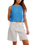 The Free People Womens Faded Gardens Top in Blue Marina