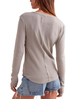The Free People Womens Jamie Henley Long Sleeve T-Shirt in Quiet Grey