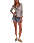 The Free People Womens Jamie Henley Long Sleeve T-Shirt in Quiet Grey