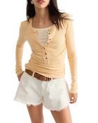 The Free People Womens Jamie Henley Long Sleeve T-Shirt in Peachy Keen