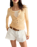 The Free People Womens Jamie Henley Long Sleeve T-Shirt in Peachy Keen