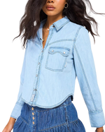 Shrunken Denim Indigo Shirt in Light Wash Faded