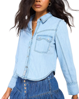 Shrunken Denim Indigo Shirt in Light Wash Faded