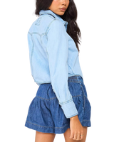 Shrunken Denim Indigo Shirt in Light Wash Faded