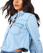 Shrunken Denim Indigo Shirt in Light Wash Faded