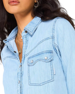 Shrunken Denim Indigo Shirt in Light Wash Faded