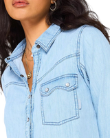 Shrunken Denim Indigo Shirt in Light Wash Faded