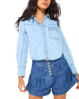 Shrunken Denim Indigo Shirt in Light Wash Faded