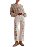 The Free People Womens Willow Floral Embroidered Jeans in Ecru