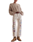 The Free People Womens Willow Floral Embroidered Jeans in Ecru