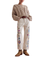 The Free People Womens Willow Floral Embroidered Jeans in Ecru