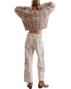 The Free People Womens Willow Floral Embroidered Jeans in Ecru