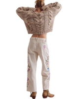 The Free People Womens Willow Floral Embroidered Jeans in Ecru