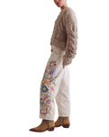 The Free People Womens Willow Floral Embroidered Jeans in Ecru
