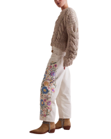 The Free People Womens Willow Floral Embroidered Jeans in Ecru