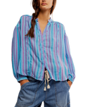 The Free People Womens Striped Valley Double Cloth Shirt in Blue Combo