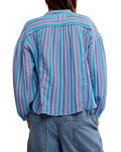 The Free People Womens Striped Valley Double Cloth Shirt in Blue Combo