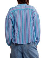 The Free People Womens Striped Valley Double Cloth Shirt in Blue Combo