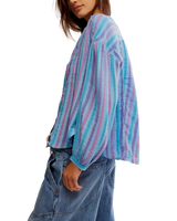 The Free People Womens Striped Valley Double Cloth Shirt in Blue Combo