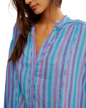 The Free People Womens Striped Valley Double Cloth Shirt in Blue Combo