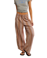 The Free People Womens Days End Linen Stripe Trousers in Neutral Combo