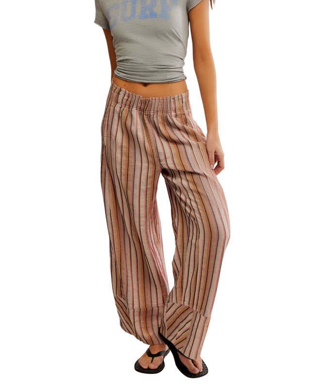 The Free People Womens Days End Linen Stripe Trousers in Neutral Combo
