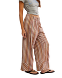 The Free People Womens Days End Linen Stripe Trousers in Neutral Combo