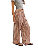 The Free People Womens Days End Linen Stripe Trousers in Neutral Combo