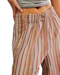 The Free People Womens Days End Linen Stripe Trousers in Neutral Combo