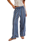 The Free People Womens Days End Linen Stripe Trousers in Indigo Combo