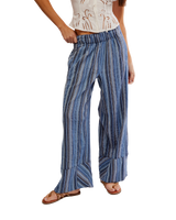The Free People Womens Days End Linen Stripe Trousers in Indigo Combo