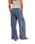 The Free People Womens Days End Linen Stripe Trousers in Indigo Combo