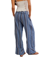 The Free People Womens Days End Linen Stripe Trousers in Indigo Combo
