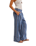 The Free People Womens Days End Linen Stripe Trousers in Indigo Combo