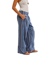 The Free People Womens Days End Linen Stripe Trousers in Indigo Combo