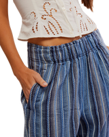 The Free People Womens Days End Linen Stripe Trousers in Indigo Combo