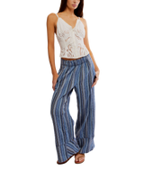 The Free People Womens Days End Linen Stripe Trousers in Indigo Combo
