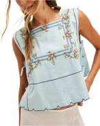 Garden Wall Top in Blue Combo