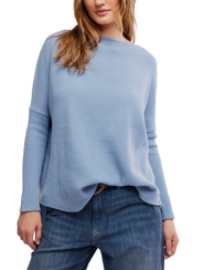 The Free People Womens Latte Blues Solid Thermal Top in Autumn Sky