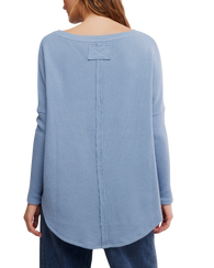 The Free People Womens Latte Blues Solid Thermal Top in Autumn Sky