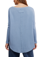 The Free People Womens Latte Blues Solid Thermal Top in Autumn Sky