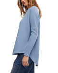The Free People Womens Latte Blues Solid Thermal Top in Autumn Sky