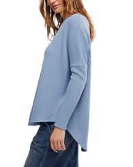 The Free People Womens Latte Blues Solid Thermal Top in Autumn Sky