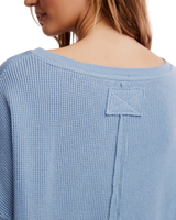 The Free People Womens Latte Blues Solid Thermal Top in Autumn Sky